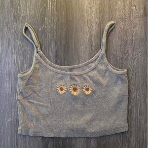 Grey sunflower embroidered crop tank top hollister